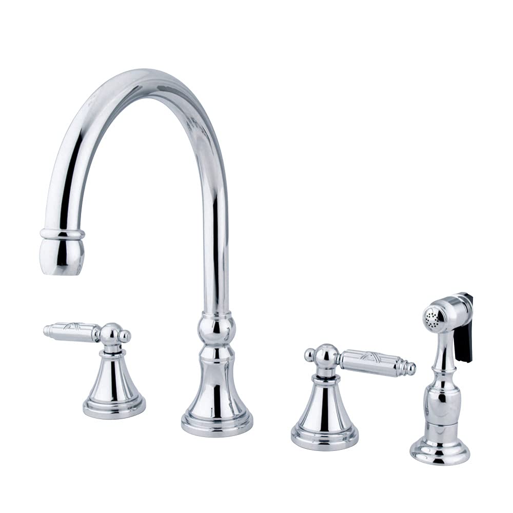 Kingston Brass GS2791GLBS Georgian Widespread Two Handle Kitchen Faucet with Matching Brass Sprayer, 8-1/4-Inch in Spout Reach, Polished Chrome