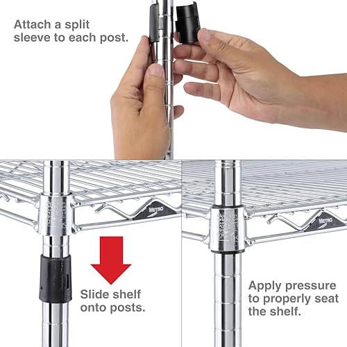 METRO 9985 Replacement Plastic Split Sleeves for Super Erecta Industrial Wire Shelving, Black, Pack of 4