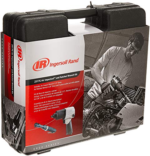 Ingersoll Rand 2317G Edge Series Kit with 231G Air Impact & 170G Air Ratchet Wrench, 5 Piece Socket Set and Storage Carry Case, Ergonomic Grips, Black