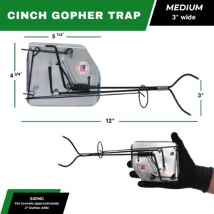 Cinch Gopher Trap - Professional-Grade Gopher Traps That Work Best, Heavy Duty, Reusable Rodent Trapping System - Ideal for Lawns, Gardens, Ranches, and More - Outdoor Use, Medium Size (3 Pack)