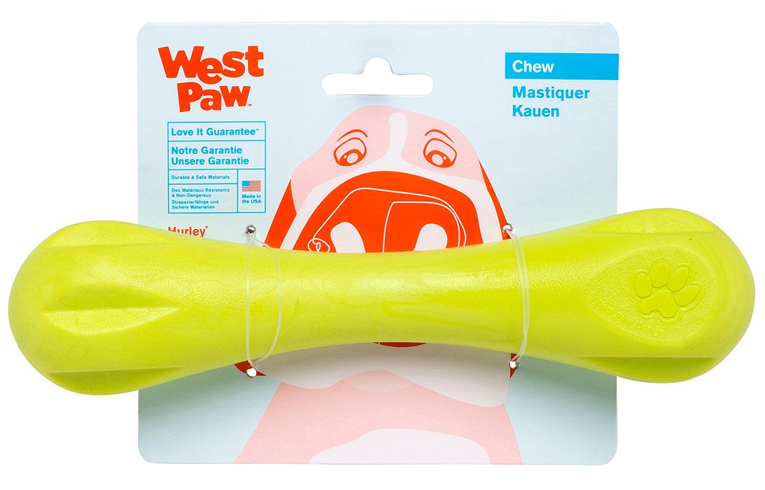 WEST PAW Zogoflex Hurley Dog Bone Chew Toy – Floatable Pet Toys for Aggressive Chewers, Catch, Fetch – Bright-Colored Bones for Dogs – Recyclable, Dishwasher-Safe, Non-Toxic, Large, Granny Smith