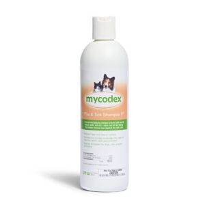 prn pharmacal mycodex flea and tick shampoo p3 - sensitive skin shampoo for dogs & cats - with oatmeal, lanolin, & aloe - removes dandruff, dirt, & scales while killing fleas, ticks & lice - 12 fl oz