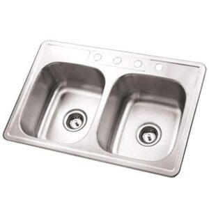 gourmetier studio gktd33228 self-rimming double bowl kitchen sink, satin nickel