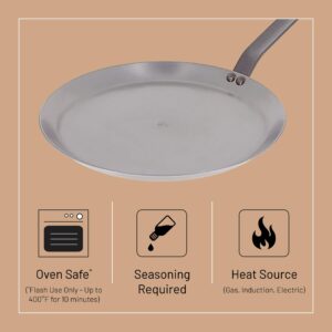 de Buyer MINERAL B Carbon Steel Crepe & Tortilla Pan - 9.5” - Ideal for Making & Reheating Crepes, Tortillas & Pancakes - Naturally Nonstick - Made in France