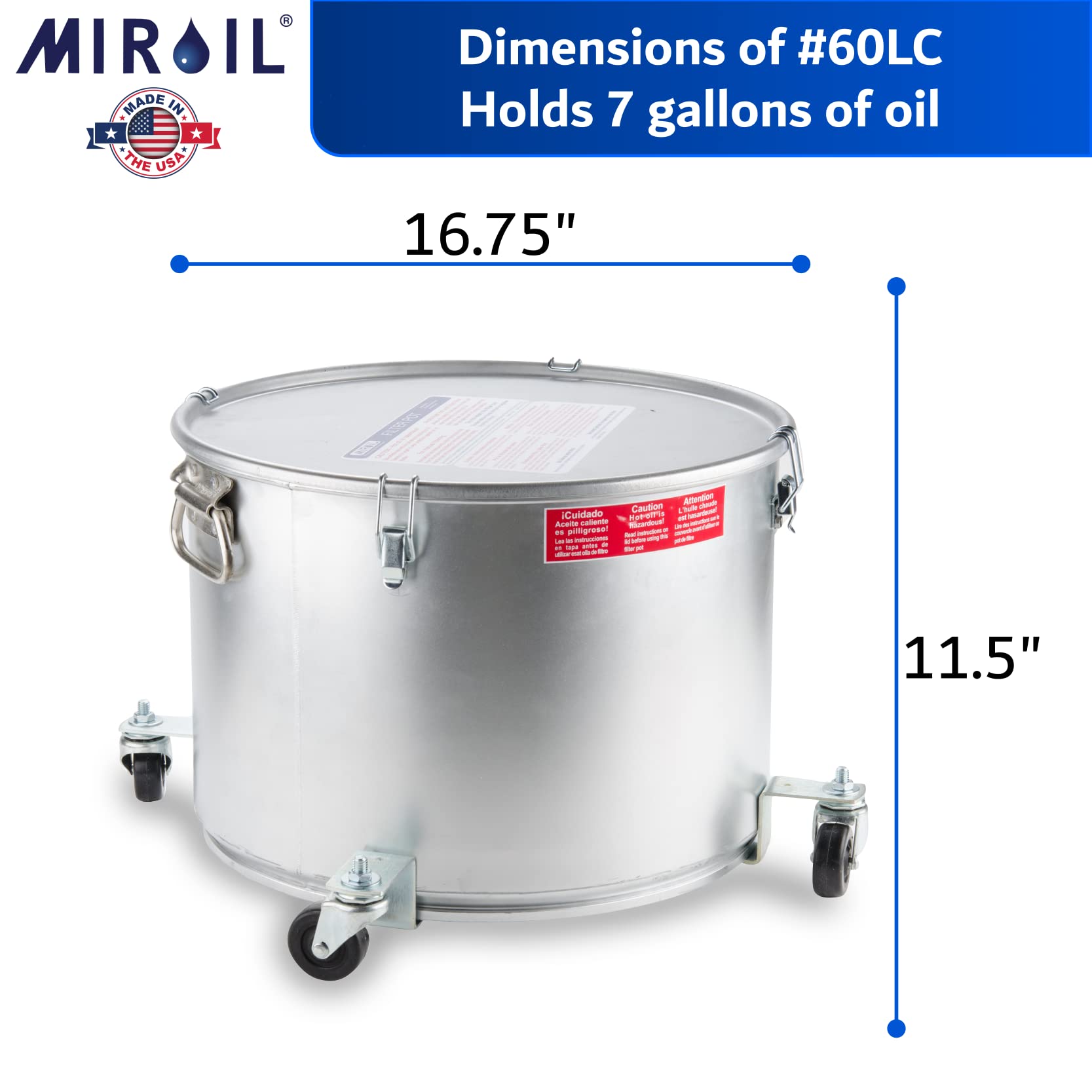 MirOil Oil Filter Pot Combo Set, Grease Bucket Oil Storage Pot, Safety Lid, Holds up to 55lbs Oil, Low Profile with Castor Mobility Base, Includes a B6PS Reusable Filter Bag