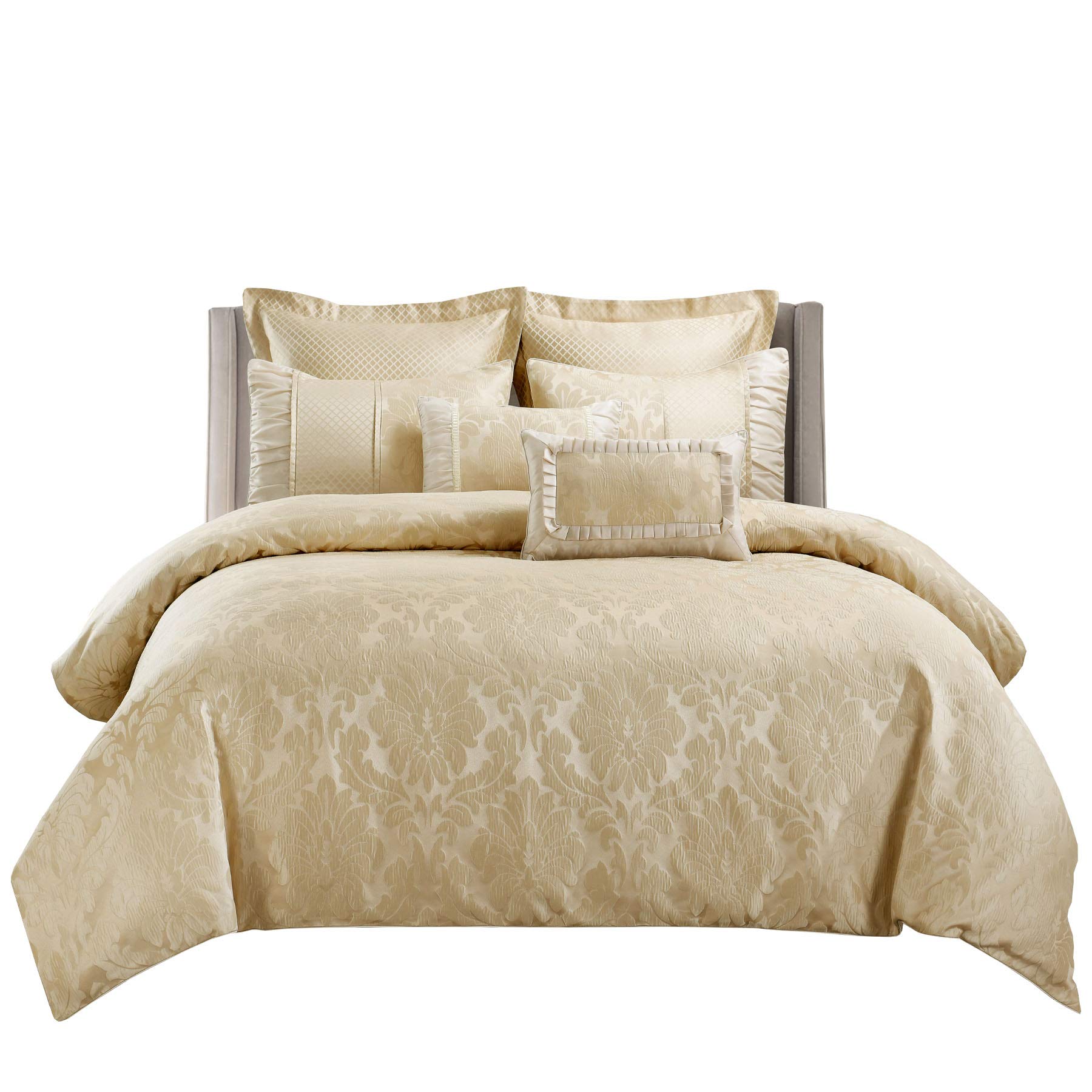 Wholesalebeddings Sara Jacquard Cotton Blend, King-California King 7PC Cover Set, Multi-Tone of Beige