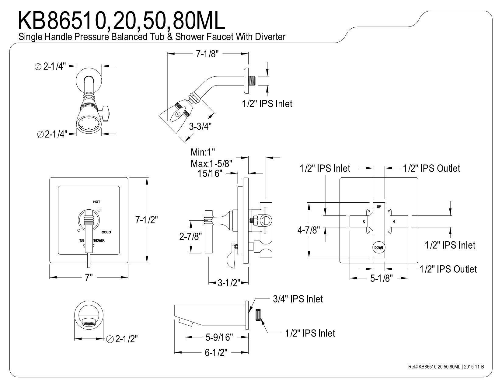 Kingston Brass KB86550ML Milano Tub and Shower Faucet, Oil Rubbed Bronze