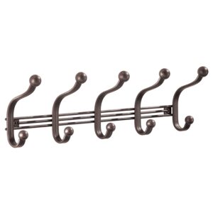 interdesign york lyra wall mount storage rack – hanging hooks for jackets, coats, hats, scarves - 5 dual hooks, bronze