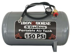 ironhorse ihct-05 5-gallon 150 psi max portable air tank with 4 ft ¼ in air hose, easy read tank gauge