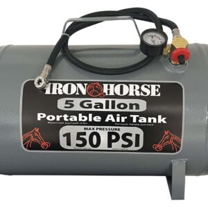 Ironhorse IHCT-05 5-Gallon 150 PSI Max Portable Air Tank with 4 ft ¼ in Air Hose, Easy Read Tank Gauge