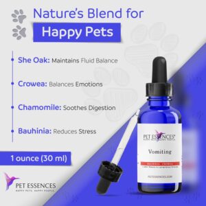 Pet Essences - Vomiting Formula for Dogs, Cats & Horses, 1oz - Natural Flower Essences for Chronic Cat Vomit Due to Fear and Trauma - Easy to Use and Safe for All Ages & Breeds