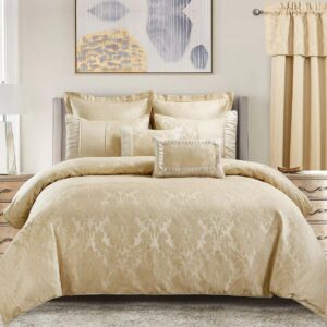 Wholesalebeddings Sara Jacquard Cotton Blend, King-California King 7PC Cover Set, Multi-Tone of Beige