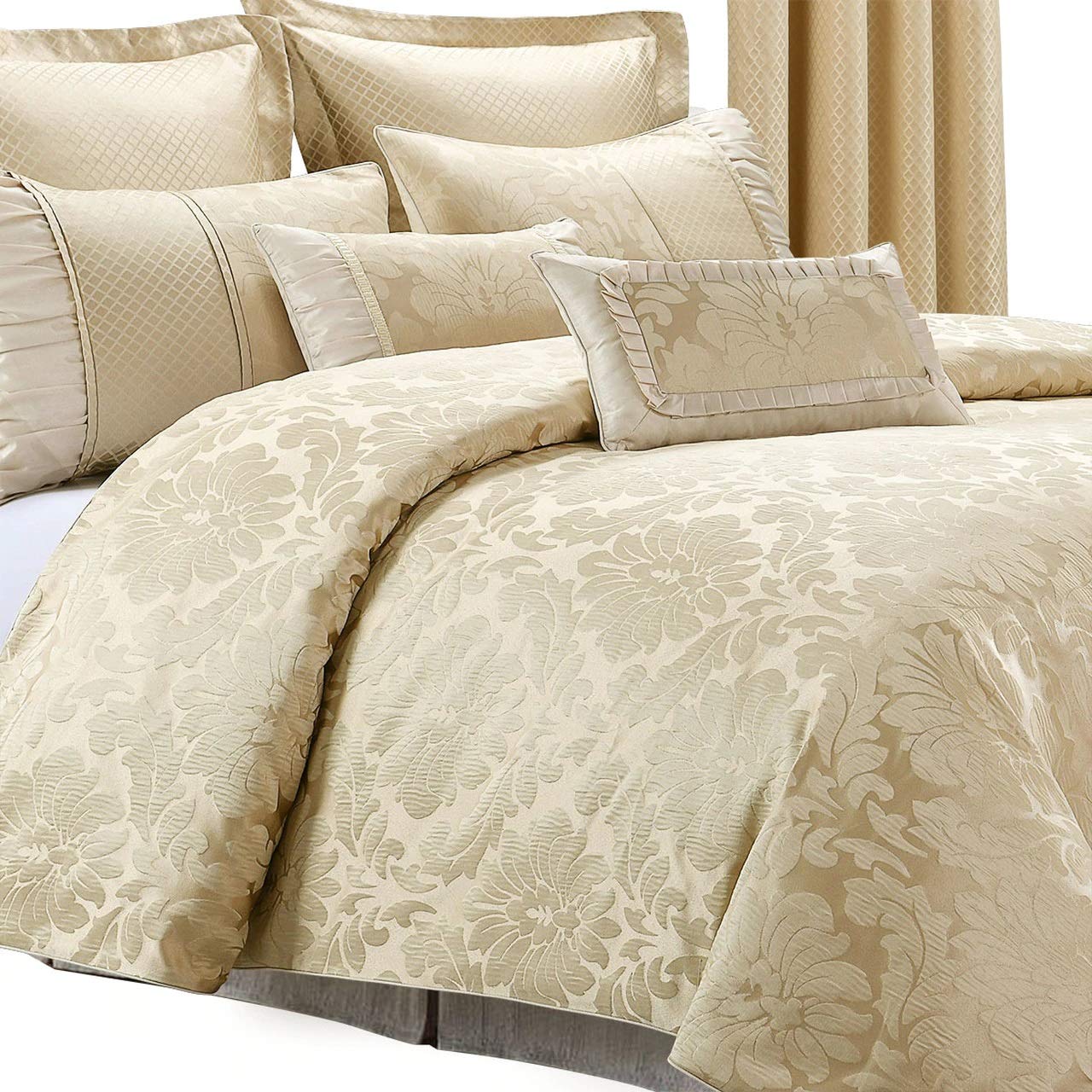 Wholesalebeddings Sara Jacquard Cotton Blend, King-California King 7PC Cover Set, Multi-Tone of Beige