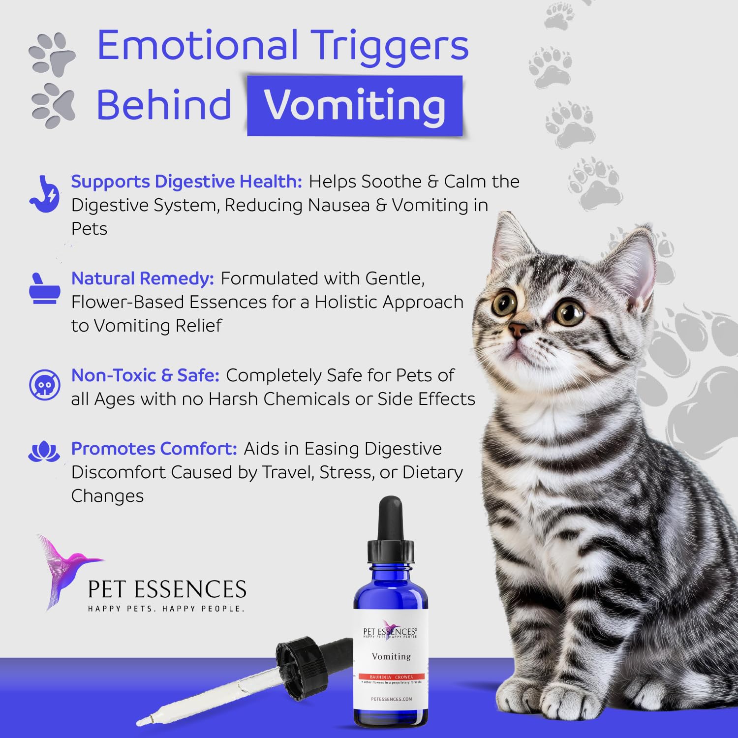 Pet Essences - Vomiting Formula for Dogs, Cats & Horses, 1oz - Natural Flower Essences for Chronic Cat Vomit Due to Fear and Trauma - Easy to Use and Safe for All Ages & Breeds