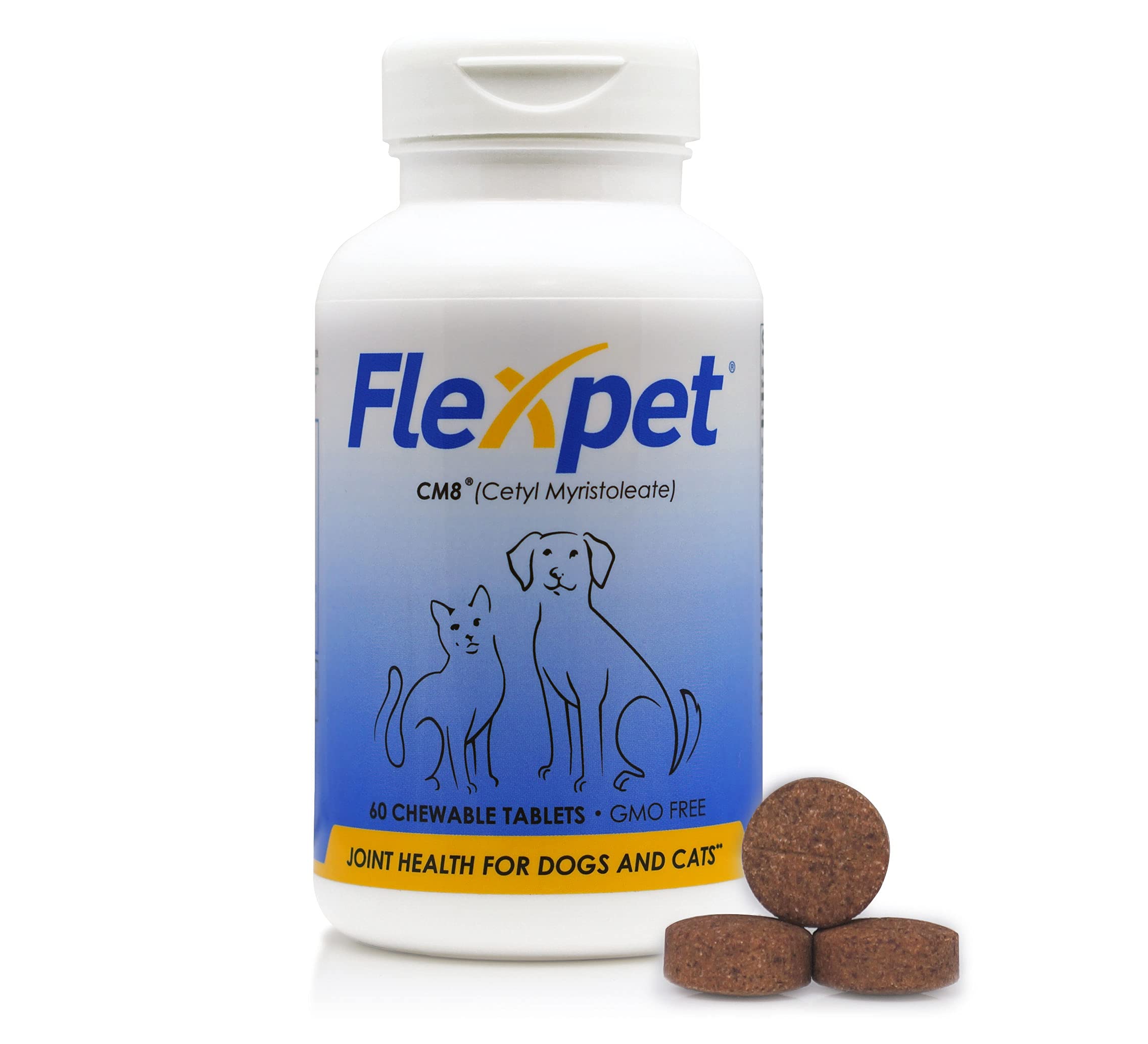 Flexpet with CM8 Chewable Tablets for Joint Pain Relief in Dogs; Hip & Joint Pain Supplement Containing Cetyl Myristoleate (CM8) & Glucosamine: Single Bottle - 60 Chewable Tablets