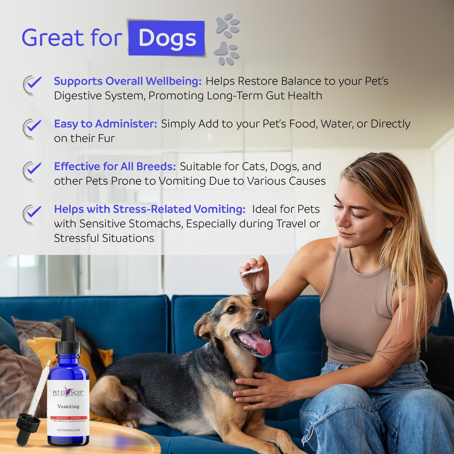 Pet Essences - Vomiting Formula for Dogs, Cats & Horses, 1oz - Natural Flower Essences for Chronic Cat Vomit Due to Fear and Trauma - Easy to Use and Safe for All Ages & Breeds