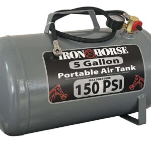 Ironhorse IHCT-05 5-Gallon 150 PSI Max Portable Air Tank with 4 ft ¼ in Air Hose, Easy Read Tank Gauge