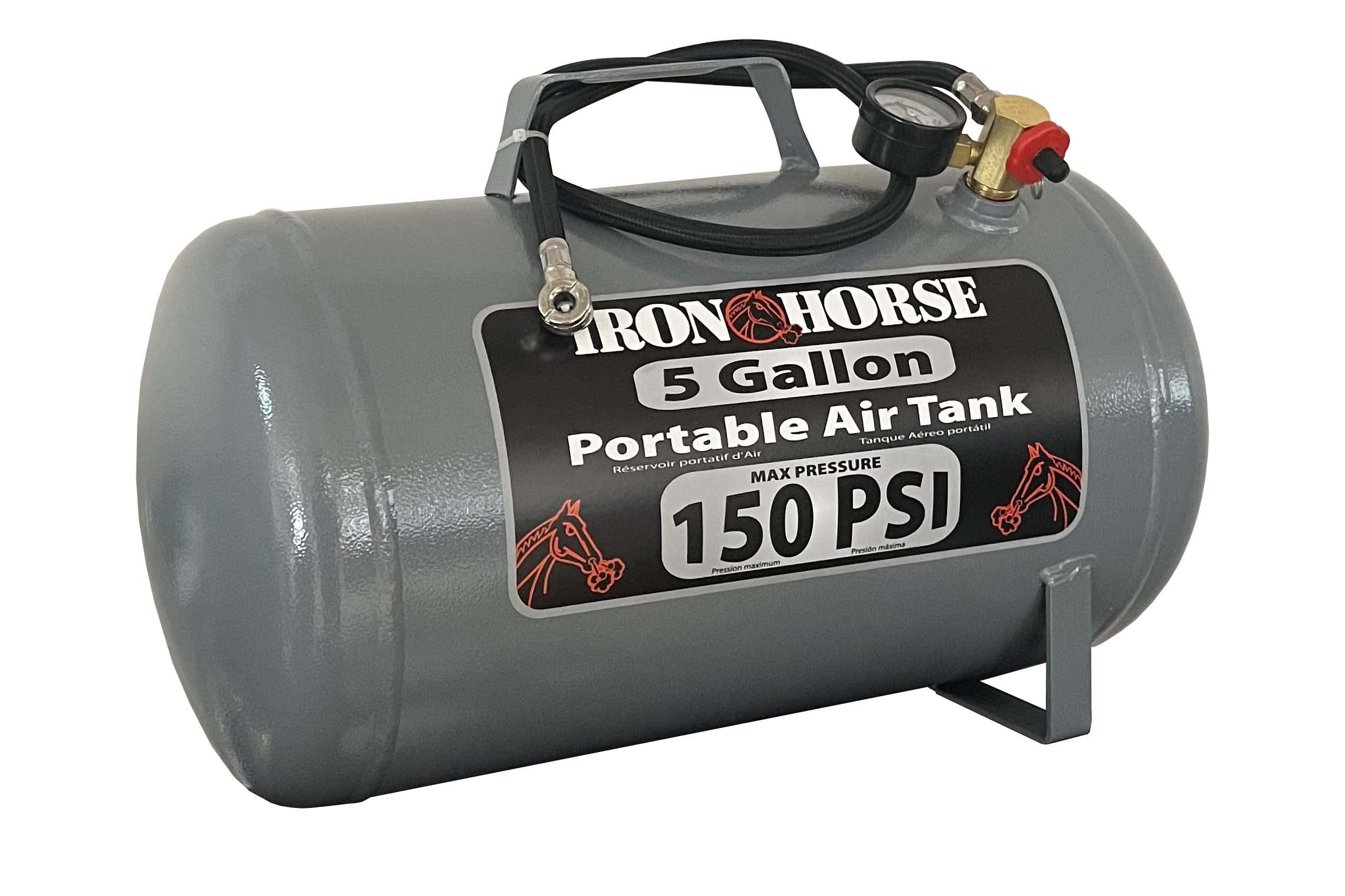 Ironhorse IHCT-05 5-Gallon 150 PSI Max Portable Air Tank with 4 ft ¼ in Air Hose, Easy Read Tank Gauge