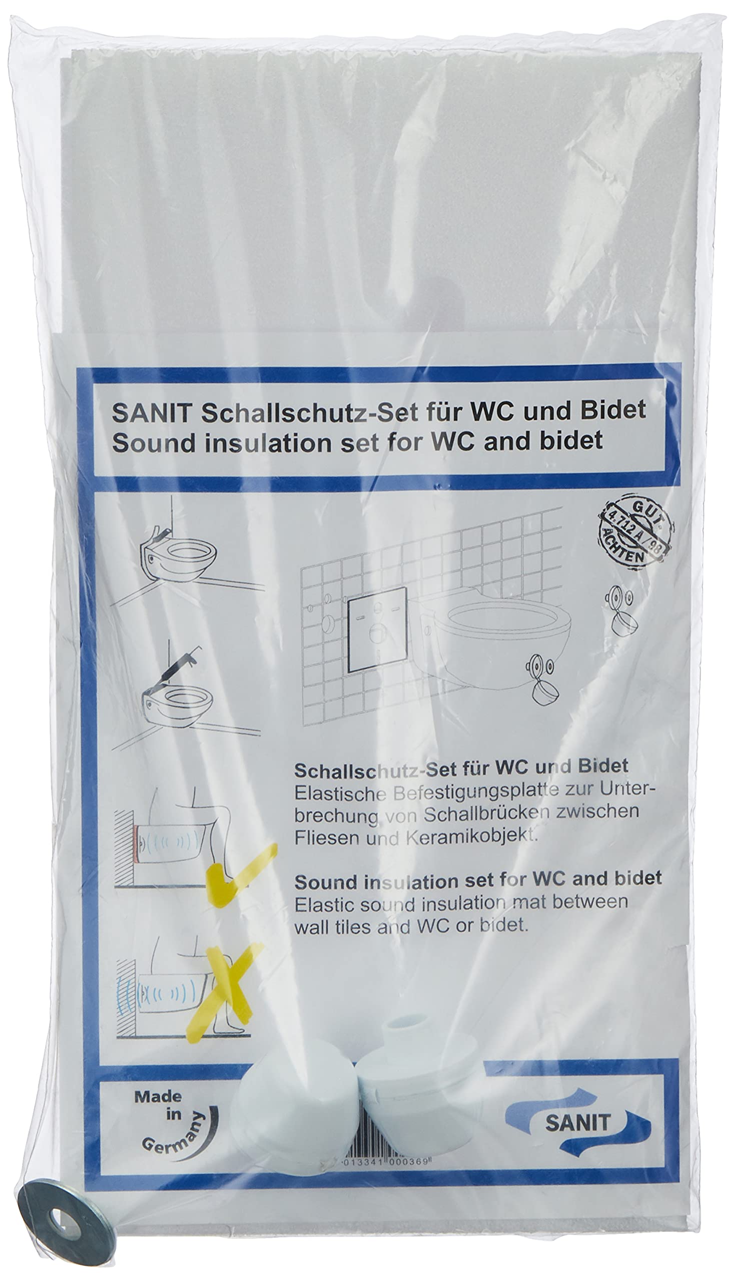 Sanit Soundproofing Kit for Wall-Hung Toilets and Bidets, Set of 1, White, 16.002.00 0000