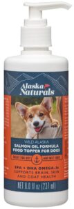 alaska naturals – wild alaska salmon oil formula dog food topper – epa and dha omega-3 - supplement for healthy skin, shiny coat – made in the usa – 8 oz. pump bottle