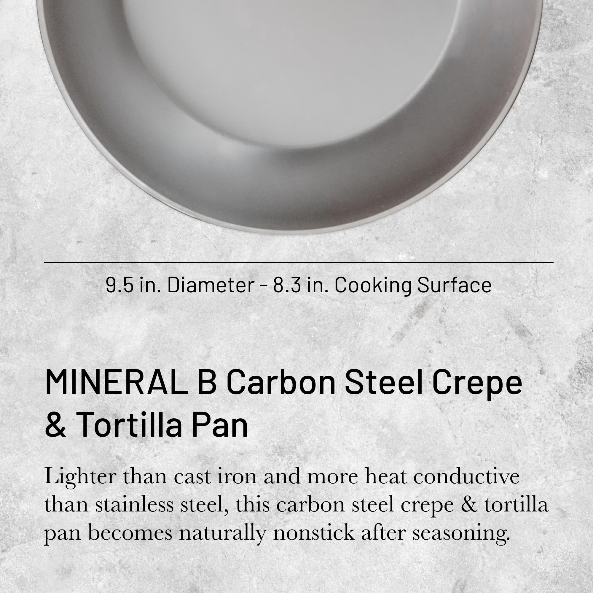 de Buyer MINERAL B Carbon Steel Crepe & Tortilla Pan - 9.5” - Ideal for Making & Reheating Crepes, Tortillas & Pancakes - Naturally Nonstick - Made in France