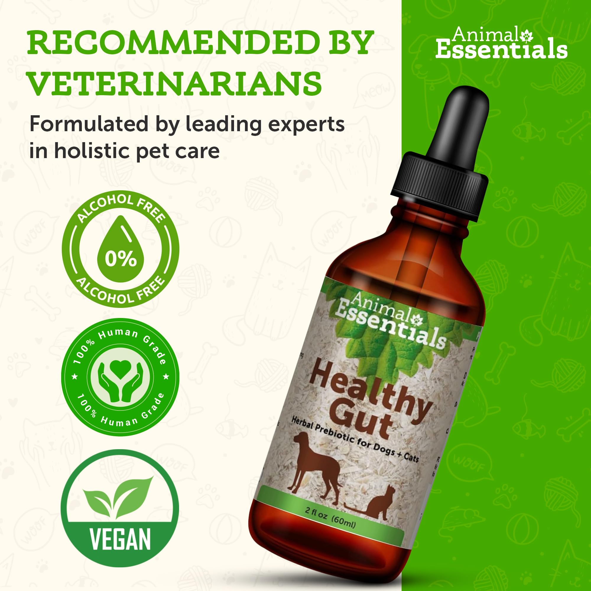 Animal Essentials Healthy Gut - Herbal Prebiotic for Dogs & Cats, Gut Health Blend, Herbal Formula, Organic Human Grade Herbs, Veterinarian Recommended, Liquid Tonic - 2 Fl Oz