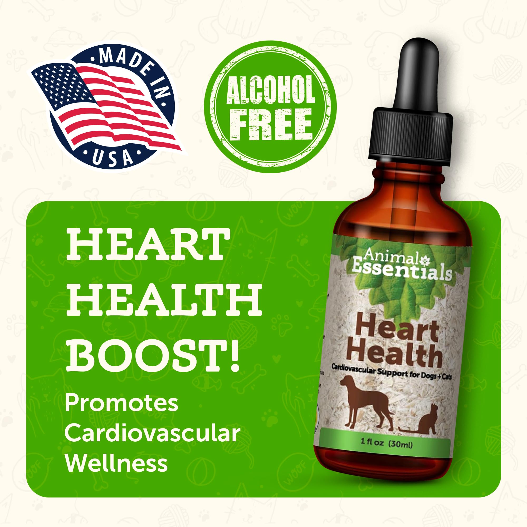 Animal Essentials Heart Health for Dogs & Cats - Cardiovascular Support Supplement, Healthy Heart, Organic Hawthorn Berry, Herbal Tincture - 1 Fl Oz