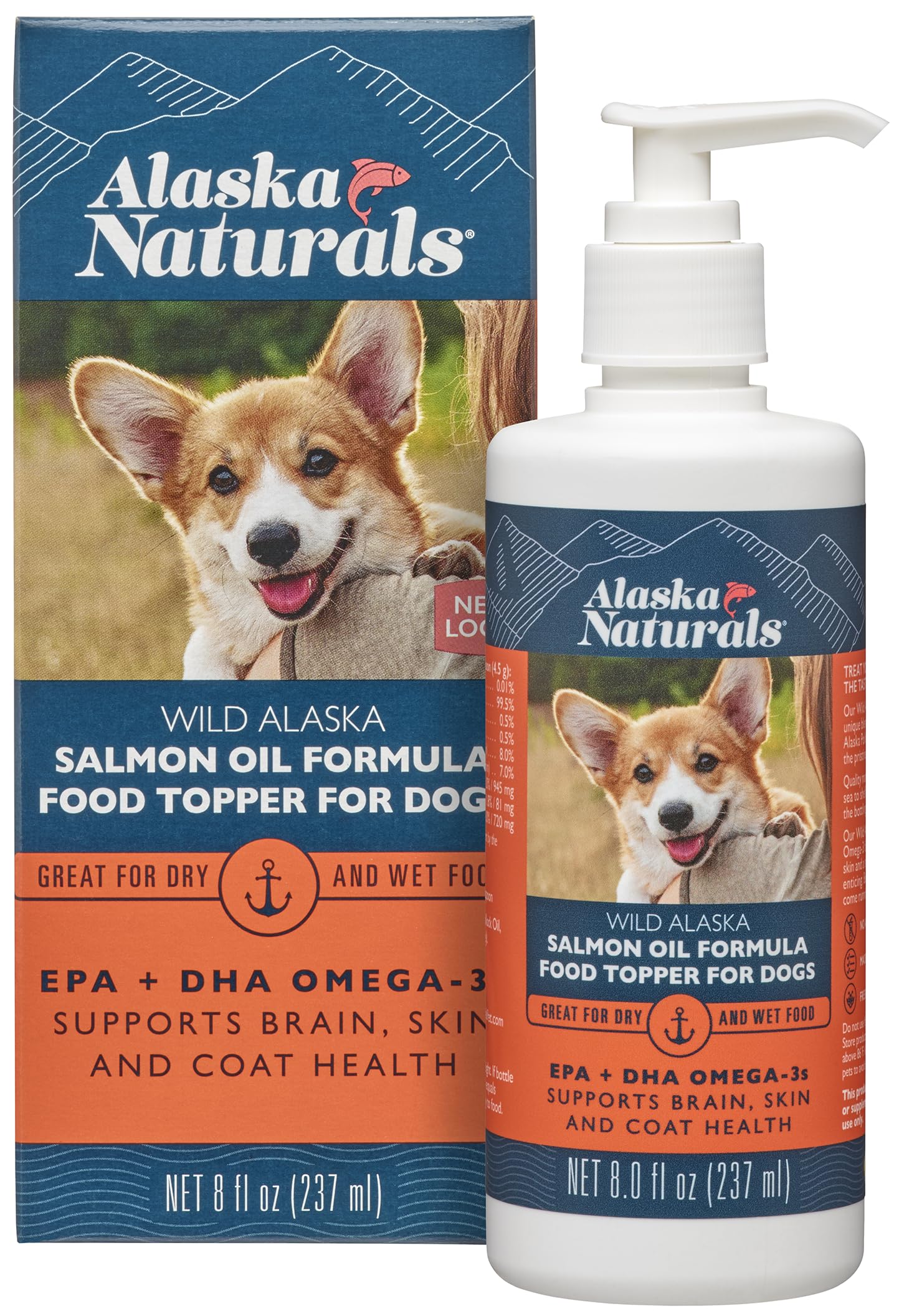 Alaska Naturals – Wild Alaska Salmon Oil Formula Dog Food Topper – EPA and DHA Omega-3 - Supplement for Healthy Skin, Shiny Coat – Made in The USA – 8 oz. Pump Bottle