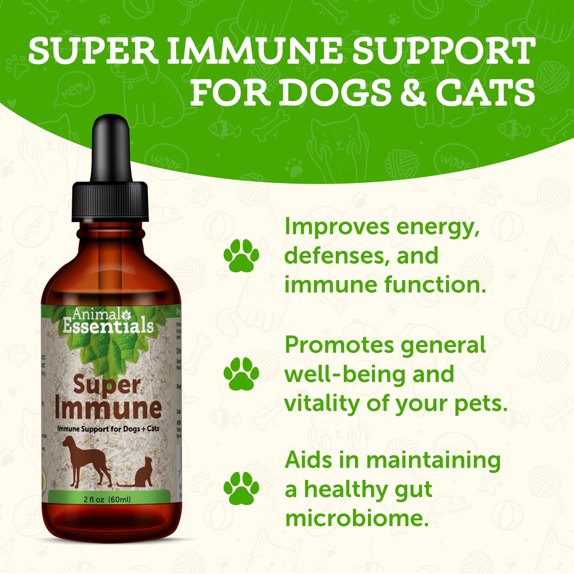 Animal Essentials Super Immune for Dogs & Cats - Immunity Support Supplement, Echinacea, Eleuthero, Olive Leaf Extract, Liquid Drops - 2 Fl Oz