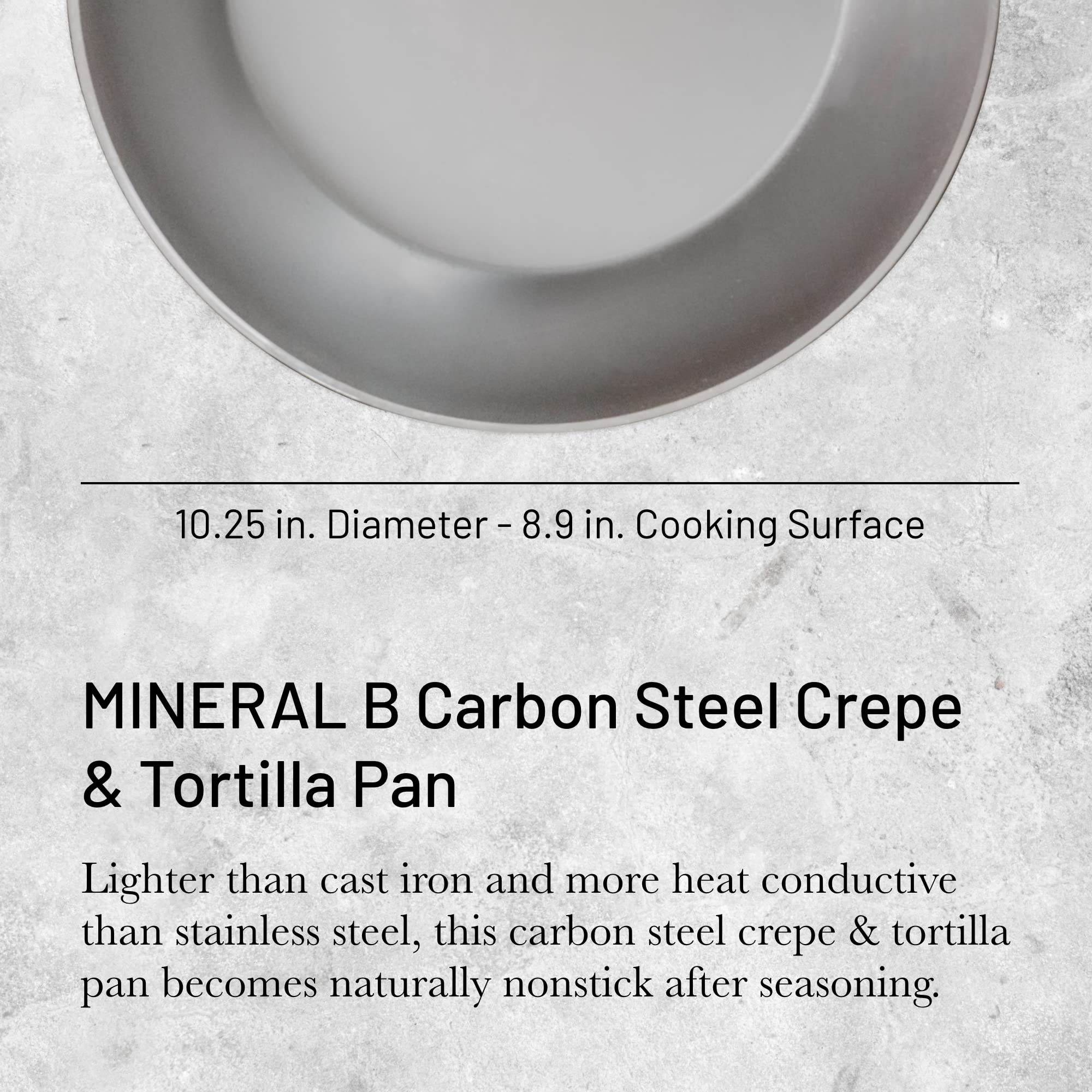 de Buyer MINERAL B Carbon Steel Crepe & Tortilla Pan - 10.5” - Ideal for Making & Reheating Crepes, Tortillas & Pancakes - Naturally Nonstick - Made in France