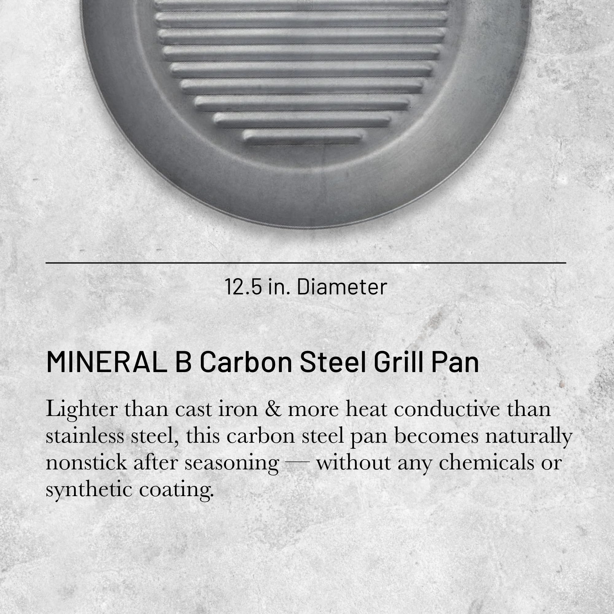 de Buyer MINERAL B Carbon Steel Grill Pan - 12.5” - Ideal for Grilling & Browning Meat - Naturally Nonstick - Made in France