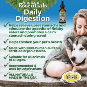 Animal Essentials Daily Digestion for Dogs & Cats - Digestive Support, Fresh Breath, Ginger Root, Fennel Seed Extract, Liquid Supplement - 1 Fl Oz