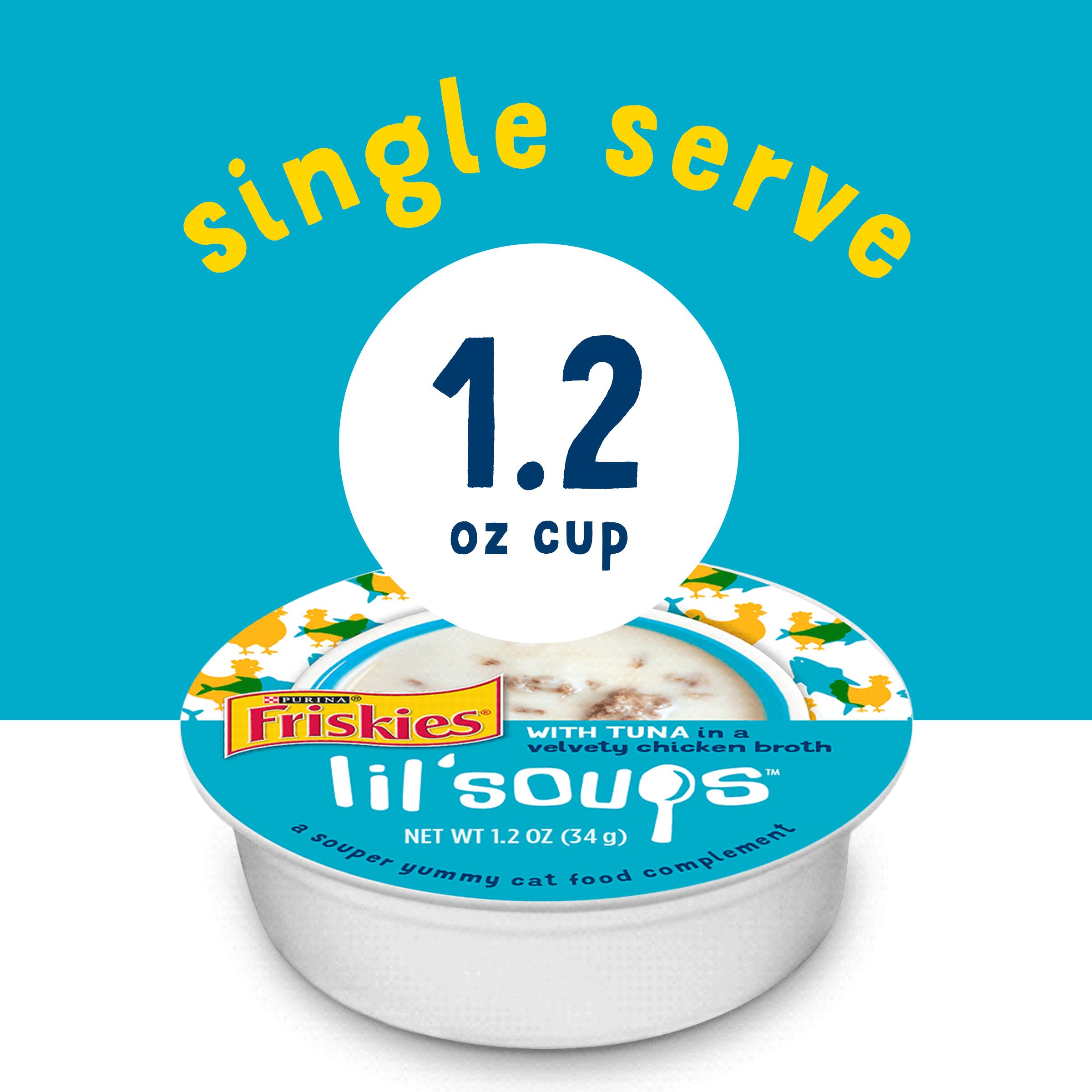 Purina Friskies Natural, Grain Free Wet Cat Food Lickable Cat Treats, Lil' Soups With Tuna in Chicken Broth - (Pack of 8) 1.2 oz. Cups