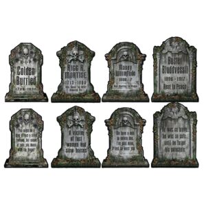 beistle set of 4 double-sided tombstone cutouts, 15”- haunted house spooky halloween decorations, made in usa