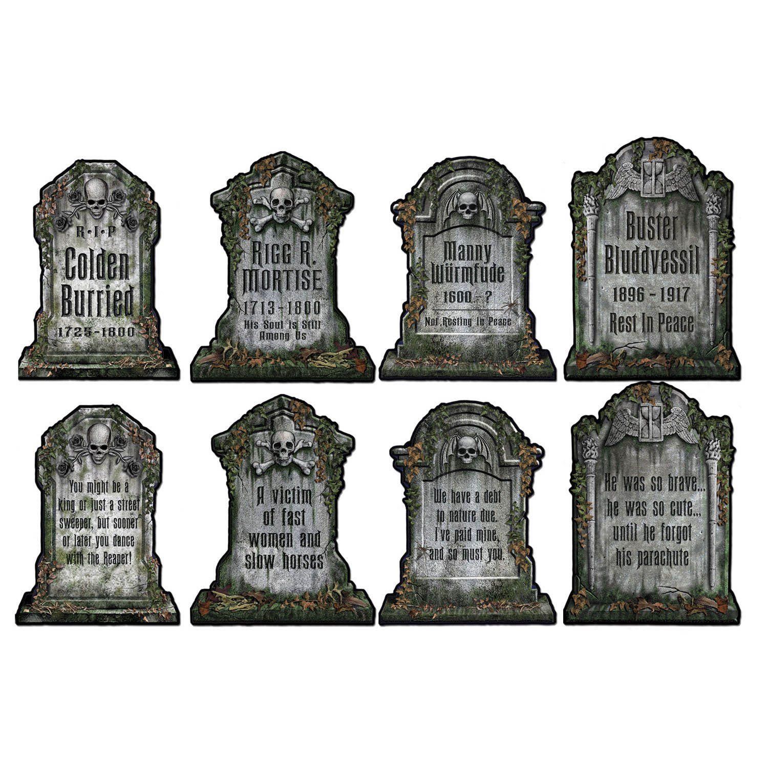 Beistle Set of 4 Double-Sided Tombstone Cutouts, 15”- Haunted House Spooky Halloween Decorations, Made in USA