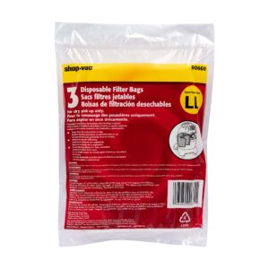 Shop-Vac 90660 Disposable Vacuum Filter Bags, Fits 4 Gallon Tanks, Heavy-Duty Paper, Effective Dirt and Debris Collection, (3-Pack)