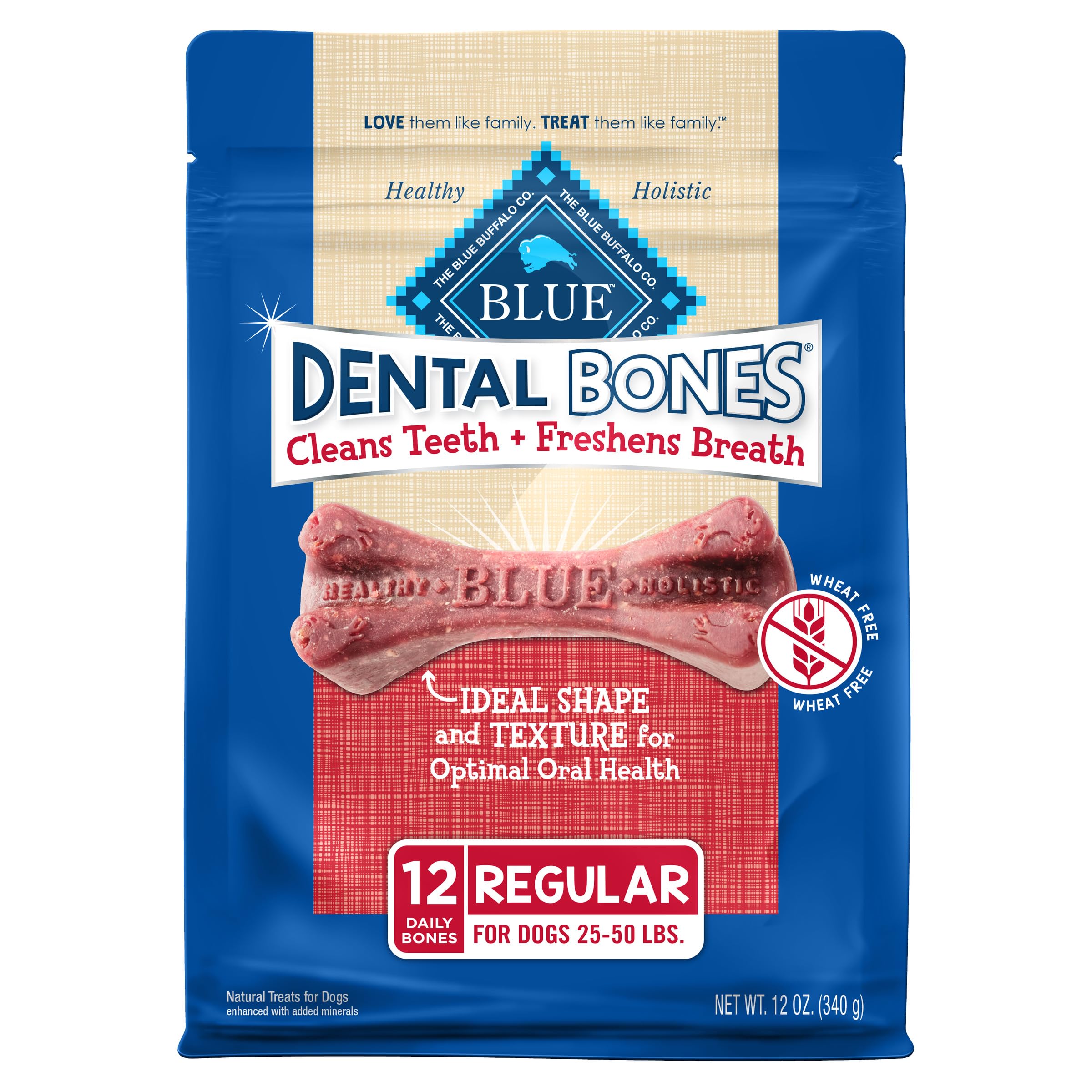 Blue Buffalo Dental Bones Regular Natural Dental Chew Dog Treats Bag