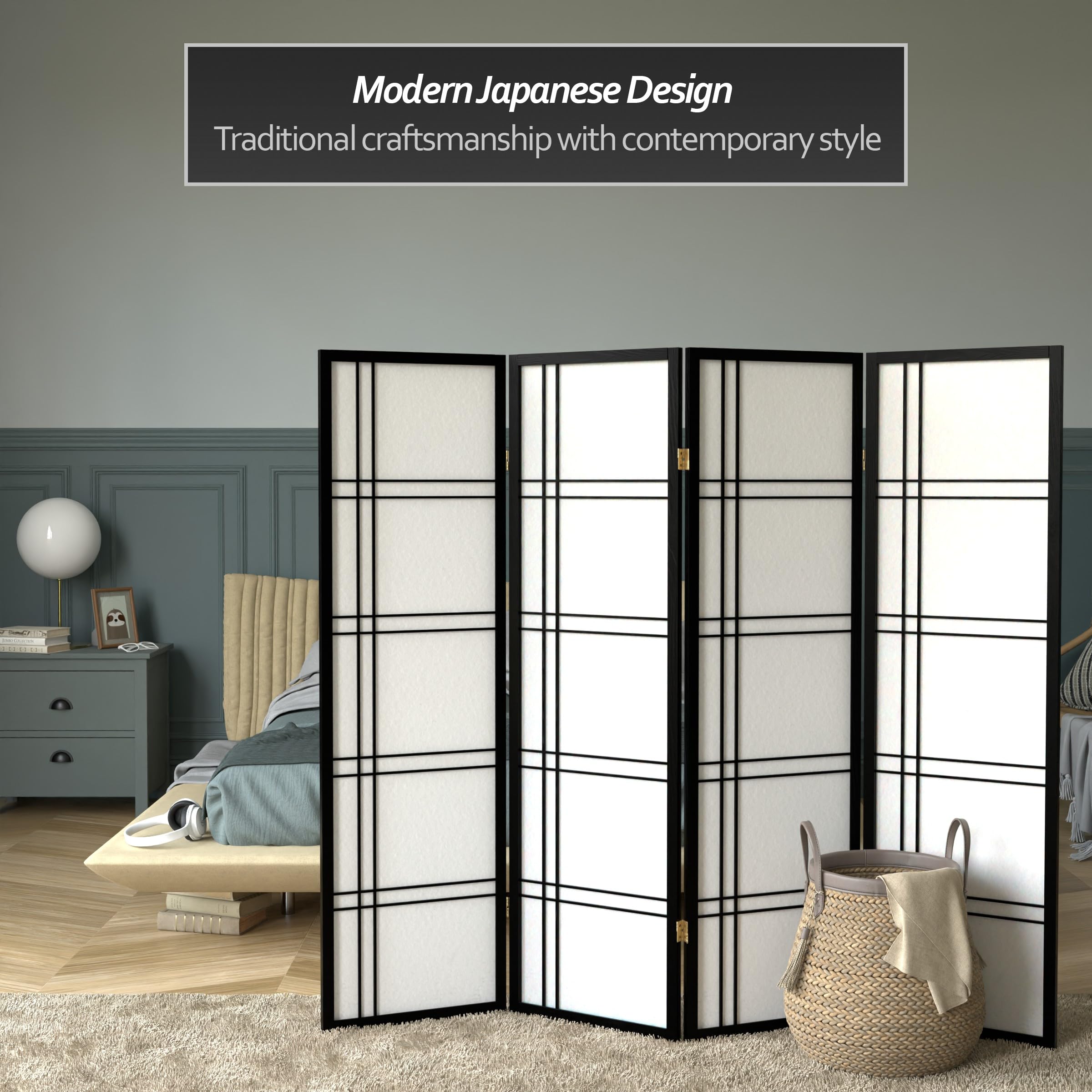 Red Lantern DC60-BLK-4P Room Divider, 4 Panel, Black