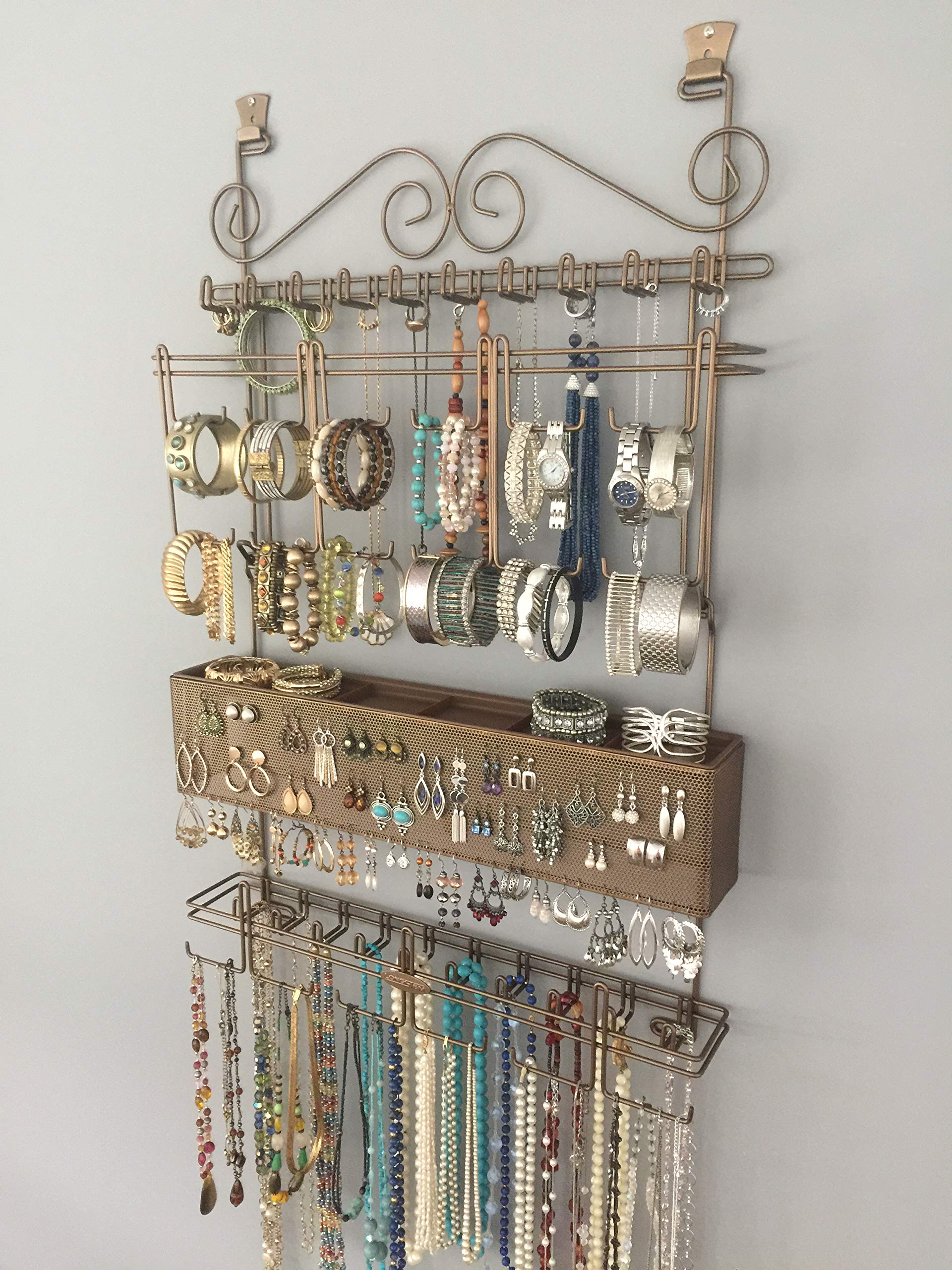 Longstem Organizers Over the Door, Wall Jewelry Organizer #7100 in Bronze, Holds Over 300 Pieces