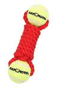 mammoth flossy chews twister rope toy with tennis balls premium cotton-poly tug toy for dogs interactive dog tug toy rope dog toy with tennis balls for small to medium dogs medium 9" - assorted colors