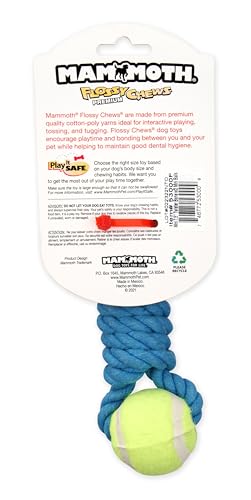 Mammoth Flossy Chews Twister Rope Toy with Tennis Balls – Premium Cotton-Poly Tug Toy for Dogs – Interactive Dog Tug Toy – Rope Dog Toy with Tennis Balls for Small Dogs - Mini 7.5" - Assorted Colors