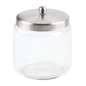 iDesign Forma Glass Bathroom Vanity Glass Apothecary Jar with Lid for Cotton Balls, Swabs, Cosmetic Pads, Candy, 3.5" x 4.5", Clear and Brushed Stainless Steel