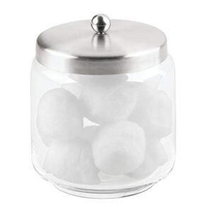 iDesign Forma Glass Bathroom Vanity Glass Apothecary Jar with Lid for Cotton Balls, Swabs, Cosmetic Pads, Candy, 3.5" x 4.5", Clear and Brushed Stainless Steel