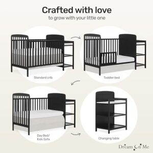 Dream On Me Anna 3-in-1 Full-Size Crib and Changing Table Combo in Black, Greenguard Gold Certified, Non-Toxic Finishes, Includes 1" Changing Pad, Wooden Nursery Furniture