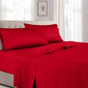 Royal Hotel's Solid Red 600-Thread-Count 4pc Queen Bed Sheet Set and 3pc Duvet-Cover-Sets 100-Percent Cotton, Sateen Solid, Deep Pocket