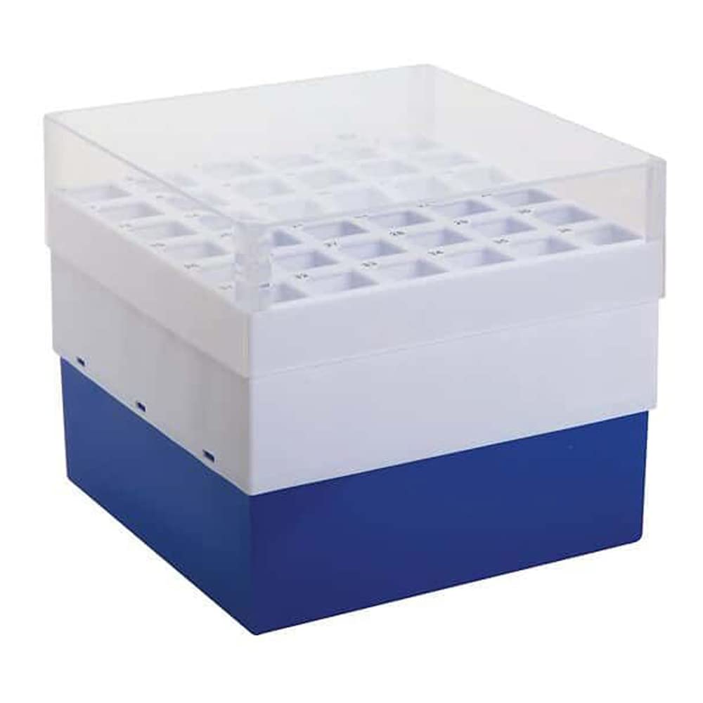 Argos R0015 Blue Polypropylene 36 Place Centrifuge Tube Freezer Storage Box with Clear Lid for 15mL Centrifuge Tubes, 5-3/4" Length x 5-3/4" Width x 4-7/8" Height (Pack of 2)