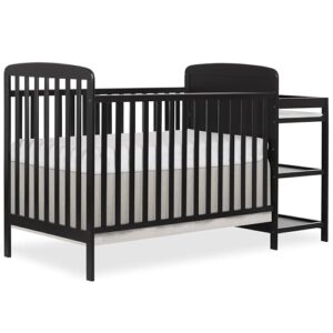 dream on me anna 3-in-1 full-size crib and changing table combo in black, greenguard gold certified, non-toxic finishes, includes 1" changing pad, wooden nursery furniture