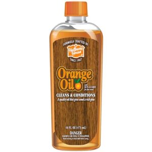 holloway house orange oil cleaner 16oz w/ sun-guard for fine wood, cleans & conditions, removes soap scum from shower doors, stainless, tile & sinks, natural oil that gives wood a rich glow