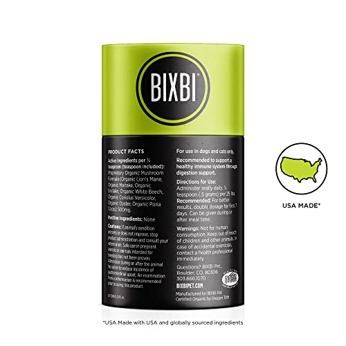 BIXBI Dog & Cat Clean Digestion Support, 2.12 oz (60 g) - All Natural Organic Pet Superfood - Daily Mushroom Powder Supplement - USA Grown & USA Made - Veterinarian Recommended for Dogs & Cats