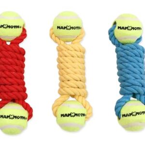 Mammoth Flossy Chews Twister Rope Toy with Tennis Balls – Premium Cotton-Poly Tug Toy for Dogs – Interactive Dog Tug Toy – Rope Dog Toy with Tennis Balls for Small Dogs - Mini 7.5" - Assorted Colors